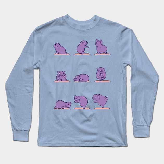 Baby Hippo Yoga Long Sleeve T-Shirt by huebucket